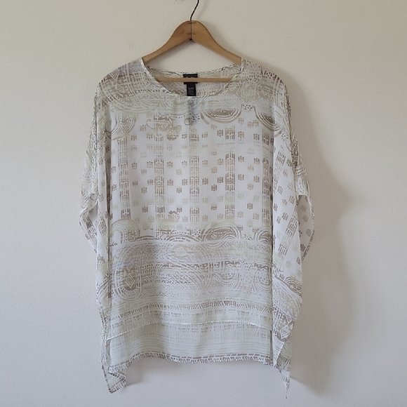 Chico's Travelers White Tan Sheer Topper Poncho Size S/M - Picture 1 of 7